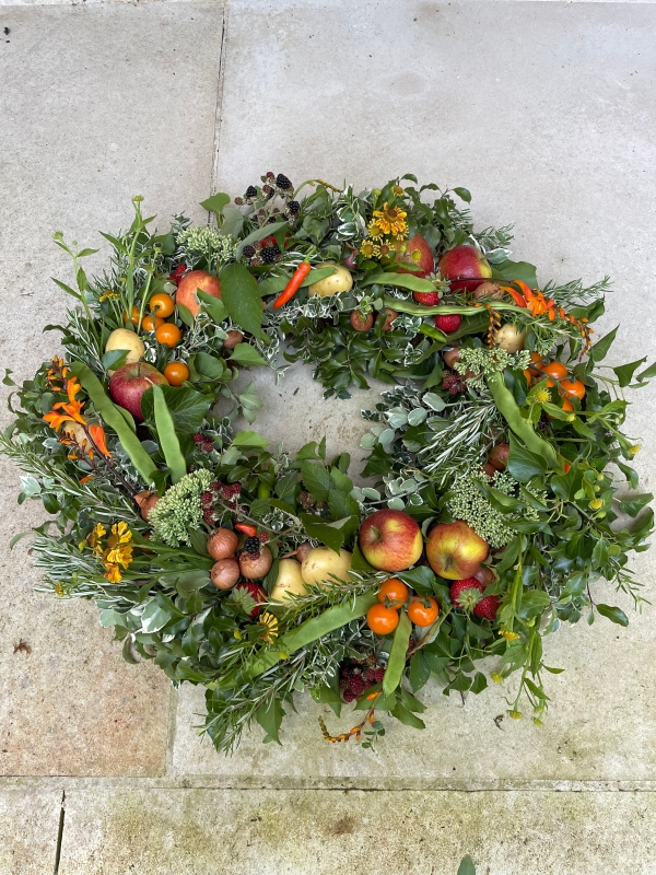 Harvest vegetable wreath